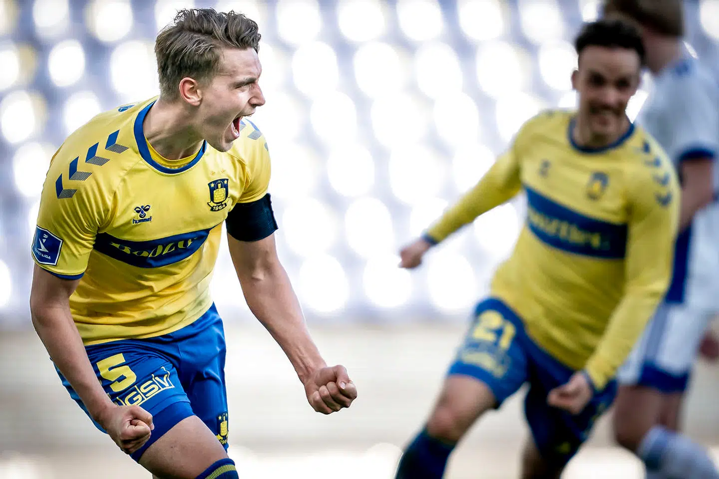 Brøndby IFs Andreas Maxsø jubler efter scoring under 3F Superligakampen mellem Brøndby IF og FC København på Brøndby Stadion i Brøndby, søndag den 7. marts 2021.. (Foto: Mads Claus Rasmussen/Ritzau Scanpix)