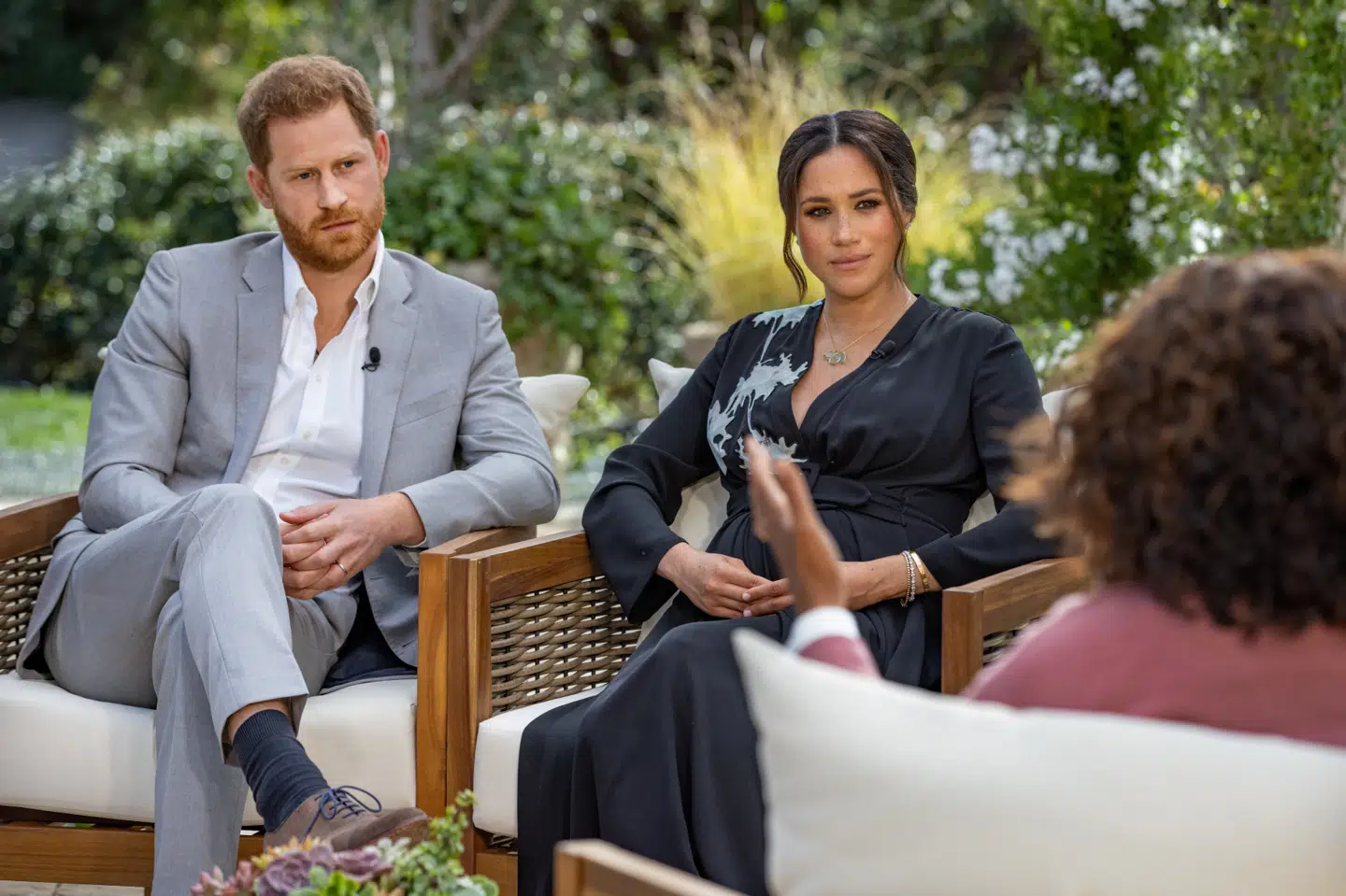 Tv-interviewet med prins Harry og Meghan Markle er optaget på forhånd, men det sendes først natten til mandag dansk tid. Billedet er fra interviewet. Harpo Productions/Reuters