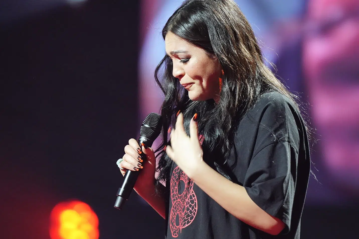 Hiba Chehade brød sammen under sin omsang og måtte starte forfra på den, da hun havde sundet sig en smule. Tariq Mikkel Khan/Ritzau Scanpix