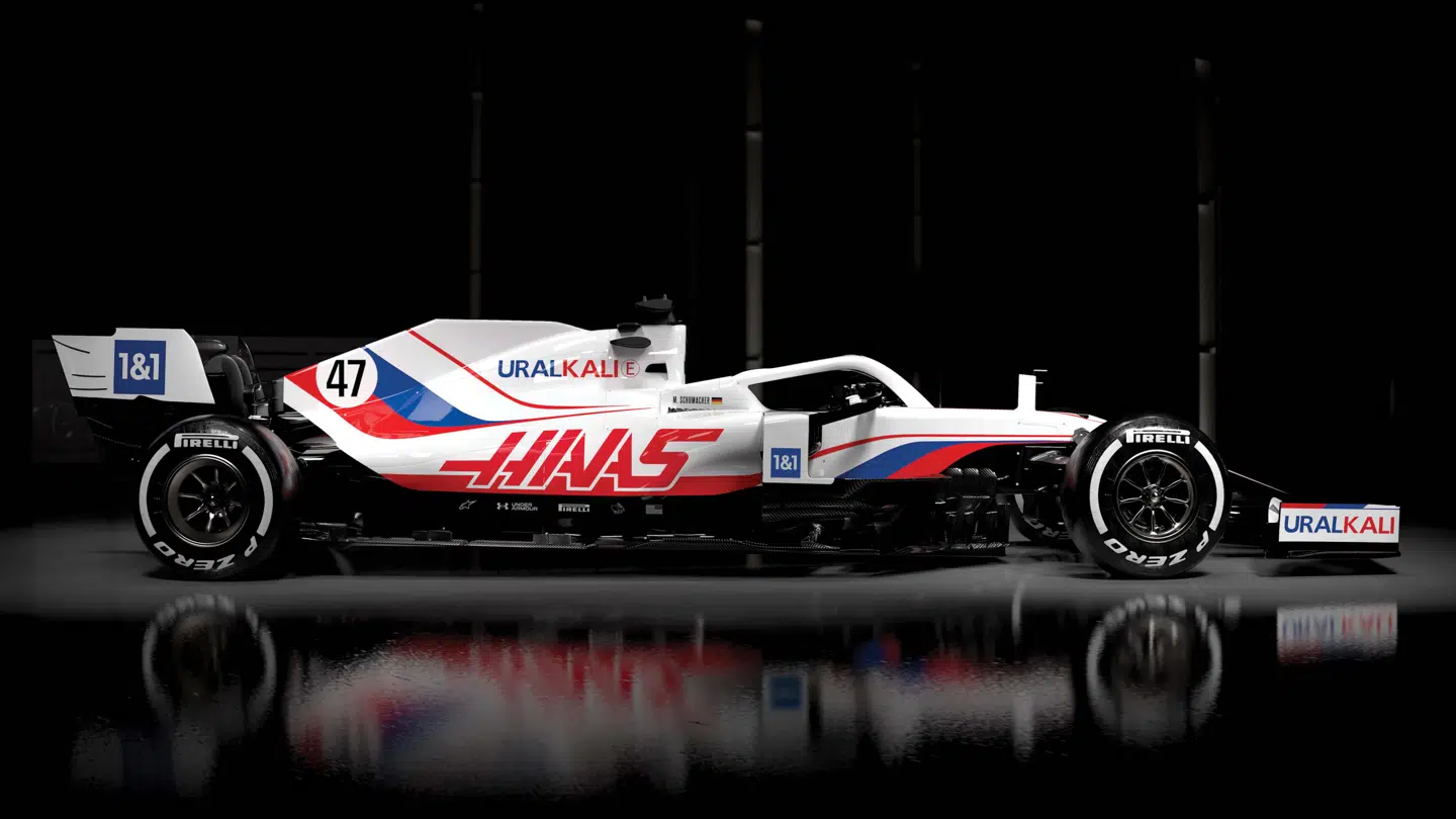 Haas F1 Teams nye VF21-model med Urakali som titelsponsor.