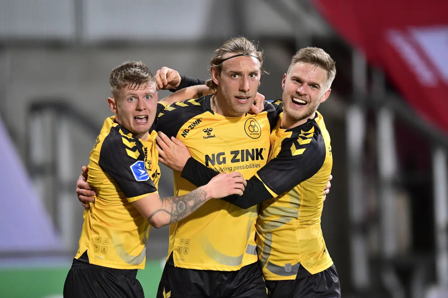 Nicolai Brock-Madsen blev Horsens' helt, da han scorede sejrsmålet fem minutter inde i tillægstiden. Bo Amstrup/Ritzau Scanpix