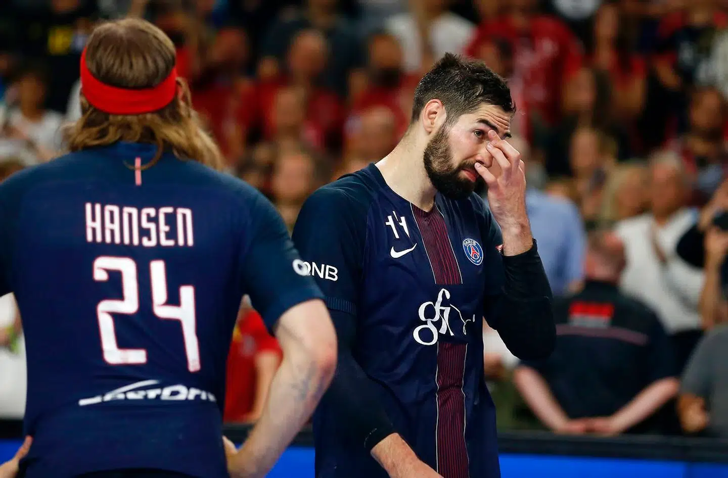 Nikola Karabatic og Mikkel Hansen spiller sammen hos PSG Handball. Her under en kamp mod Vardar i 2017.