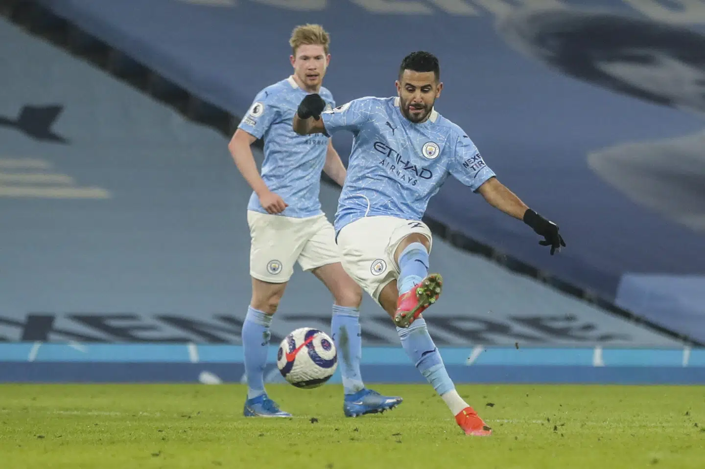 Riyad Mahrez scorede Manchester Citys tredje mål mod Wolverhampton. Carl Recine/Ritzau Scanpix
