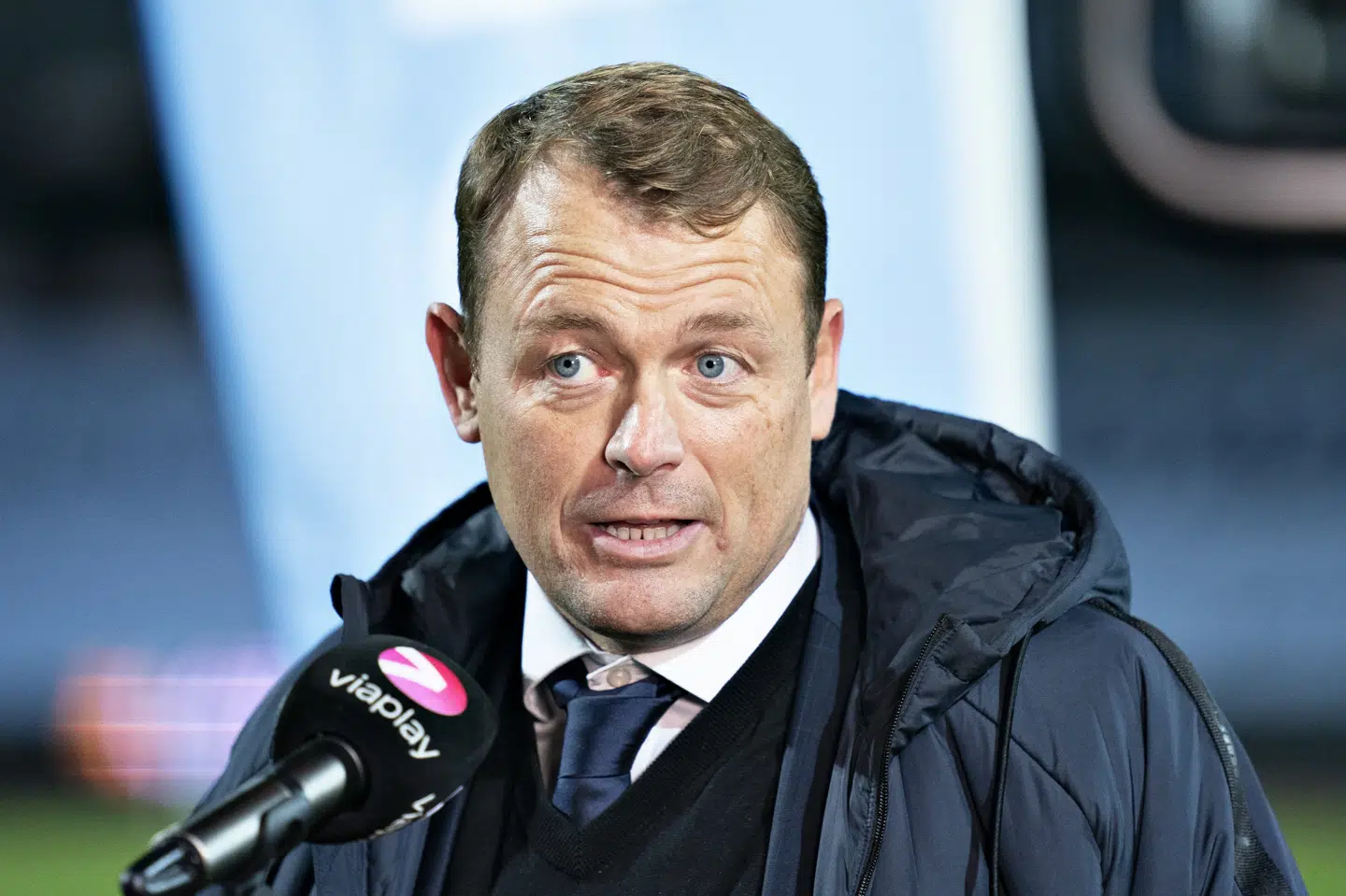 Jacob Nielsen bliver her interviewet i forbindelse med en superligakamp mellem AGF og FCK i oktober 2020. Søndag var direktøren i vælten efter en superligakamp mellem netop de to hold. (Arkivfoto) Henning Bagger/Ritzau Scanpix