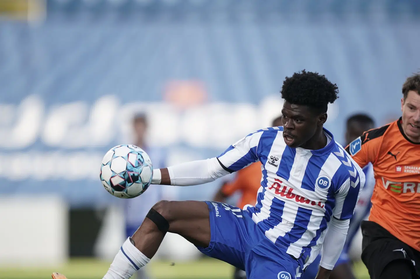 Angriberen Emmanuel Sabbi scorede en enkelt gang for OB, som vandt hjemme over Randers FC. Claus Fisker/Ritzau Scanpix