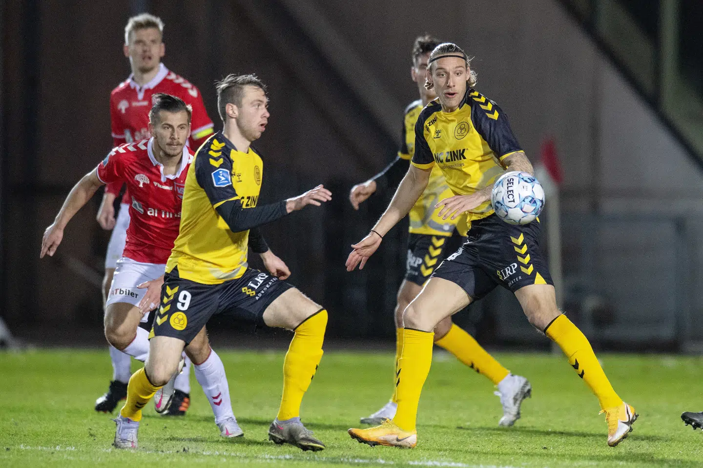 AC Horsens-spillerne Nicolai Brock-Madsen og Louka Prip er en del af den offensiv, der endnu ikke har scoret i 2021. Bo Amstrup/Ritzau Scanpix