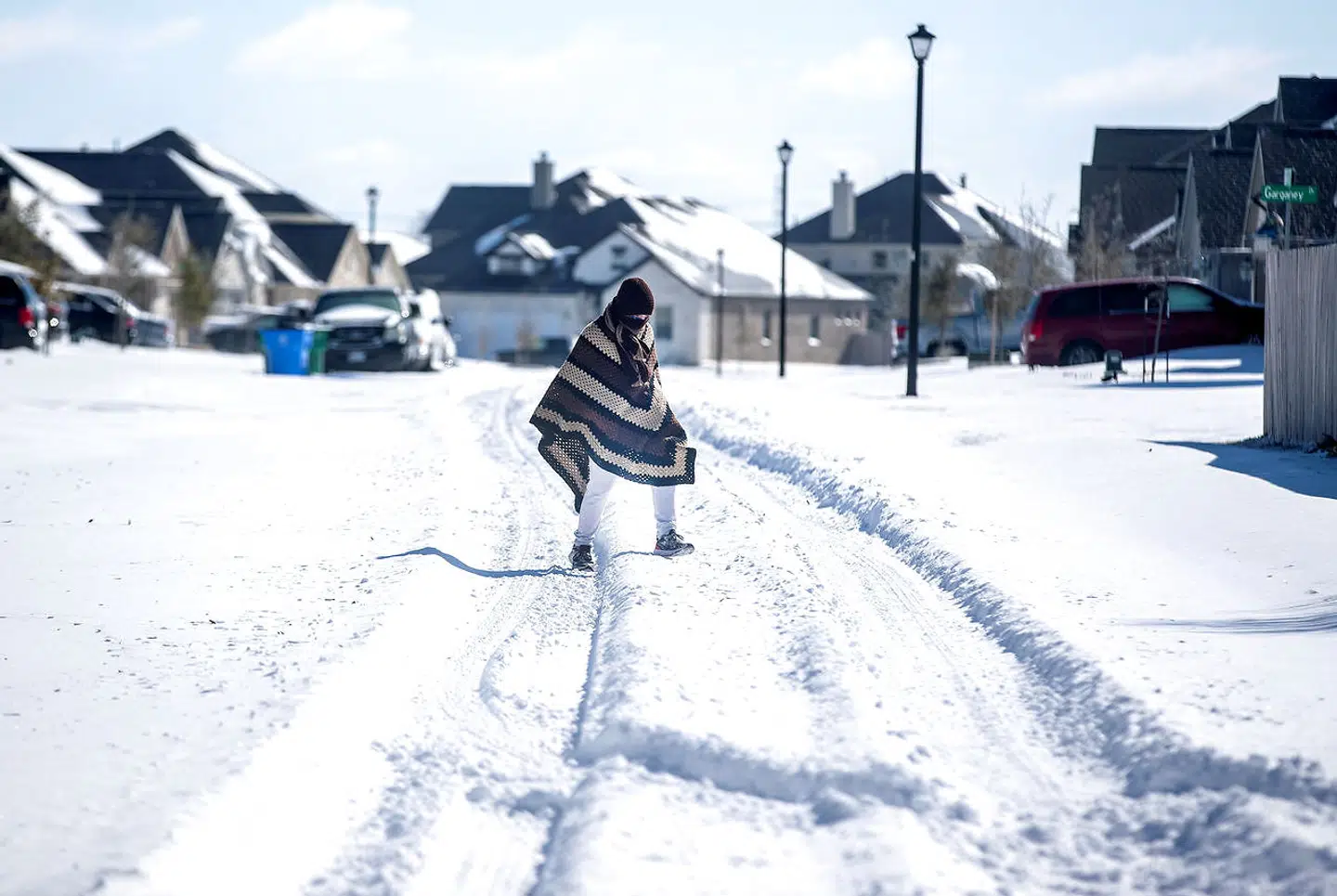 Sådan så der ud i Texas-byen Pflugerville efter det voldsomme snevejr.