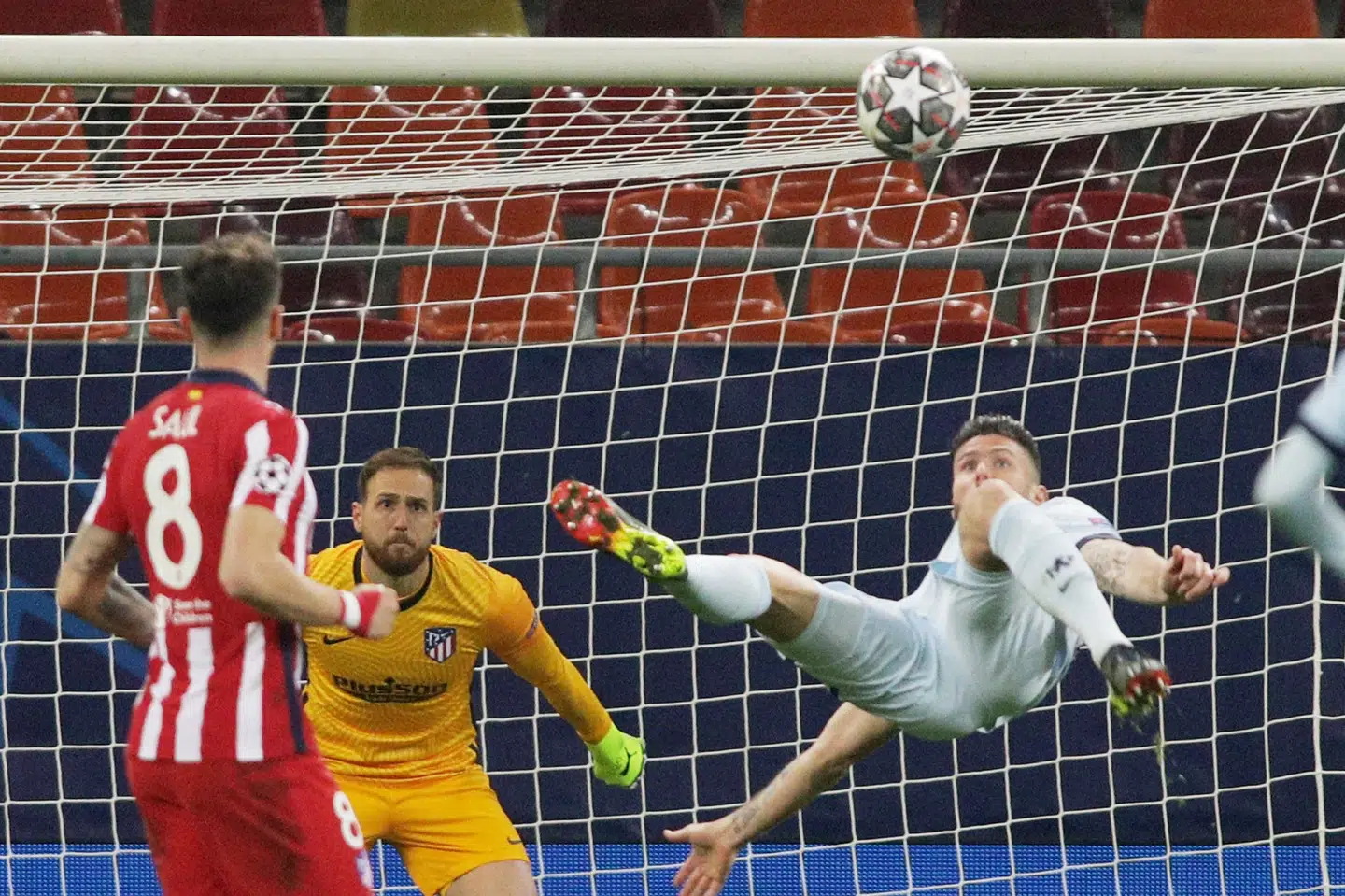 Olivier Giroud scorede på et akrobatisk spark i sejren over Atlético Madrid. Octav Ganea/Reuters