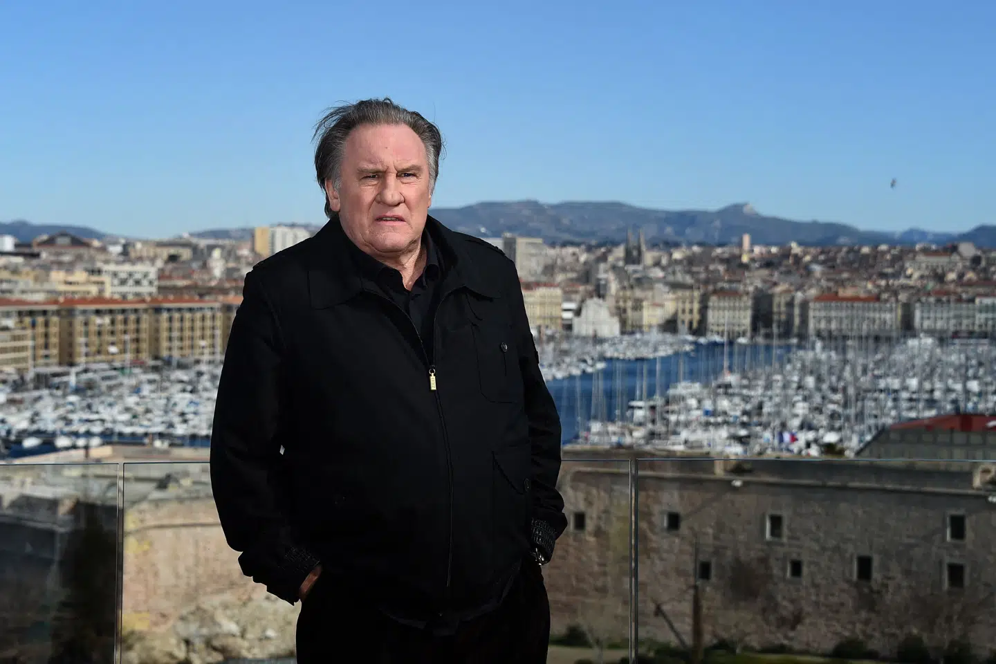 Den franske skuespiller Gerard Depardieu fotograferet i februar 2019 i forbindelse med anden sæson af den franske tv-serie Marseille, der blev til i et samarbejde med Netflix. (Arkivfoto) Anne-Christine Poujoulat/Ritzau Scanpix