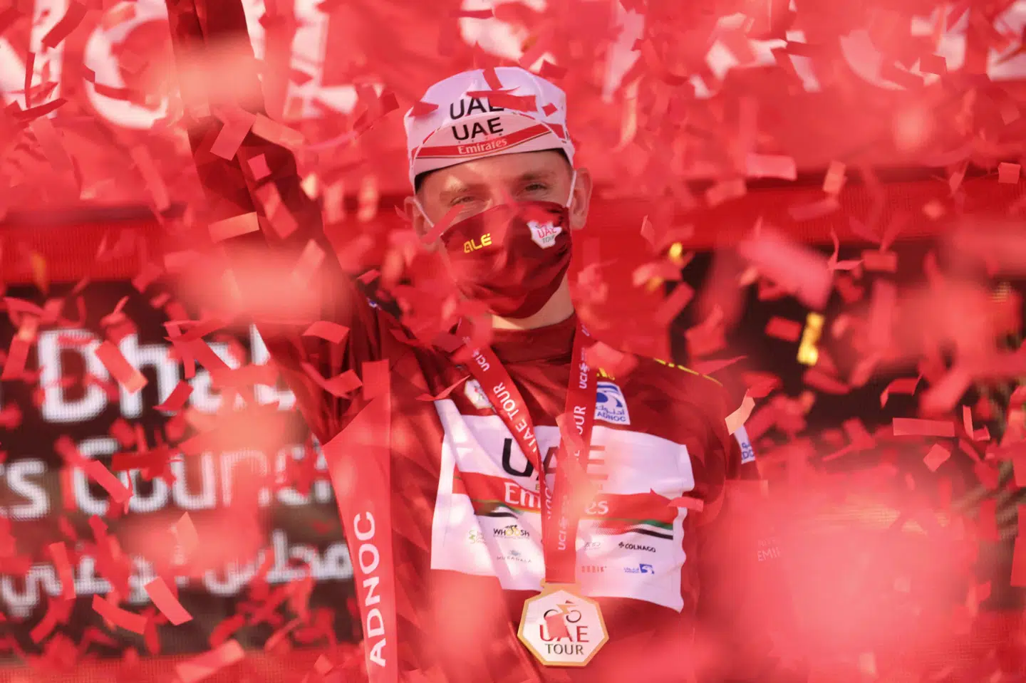 Tadej Pogacar vandt 3. etape af UAE Tour tirsdag efter overlegen kørsel på den sidste stigning. Giuseppe Cacace/Ritzau Scanpix