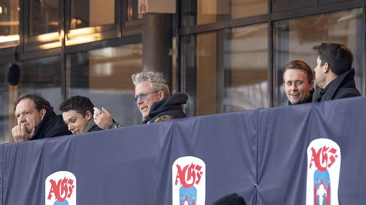 Thomas og Hugo Helmig var begge på tribunen til støtte for AGF i superligakampen mellem AGF og SønderjyskE på Ceres Park i Aarhus.
