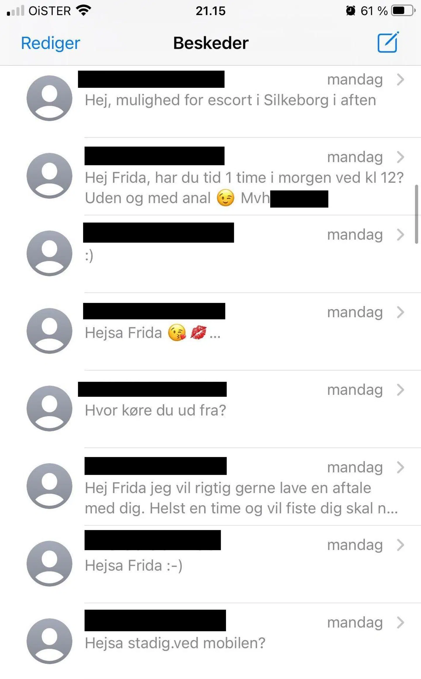 Her ses en række af de beskeder, som Frida nåede at modtage