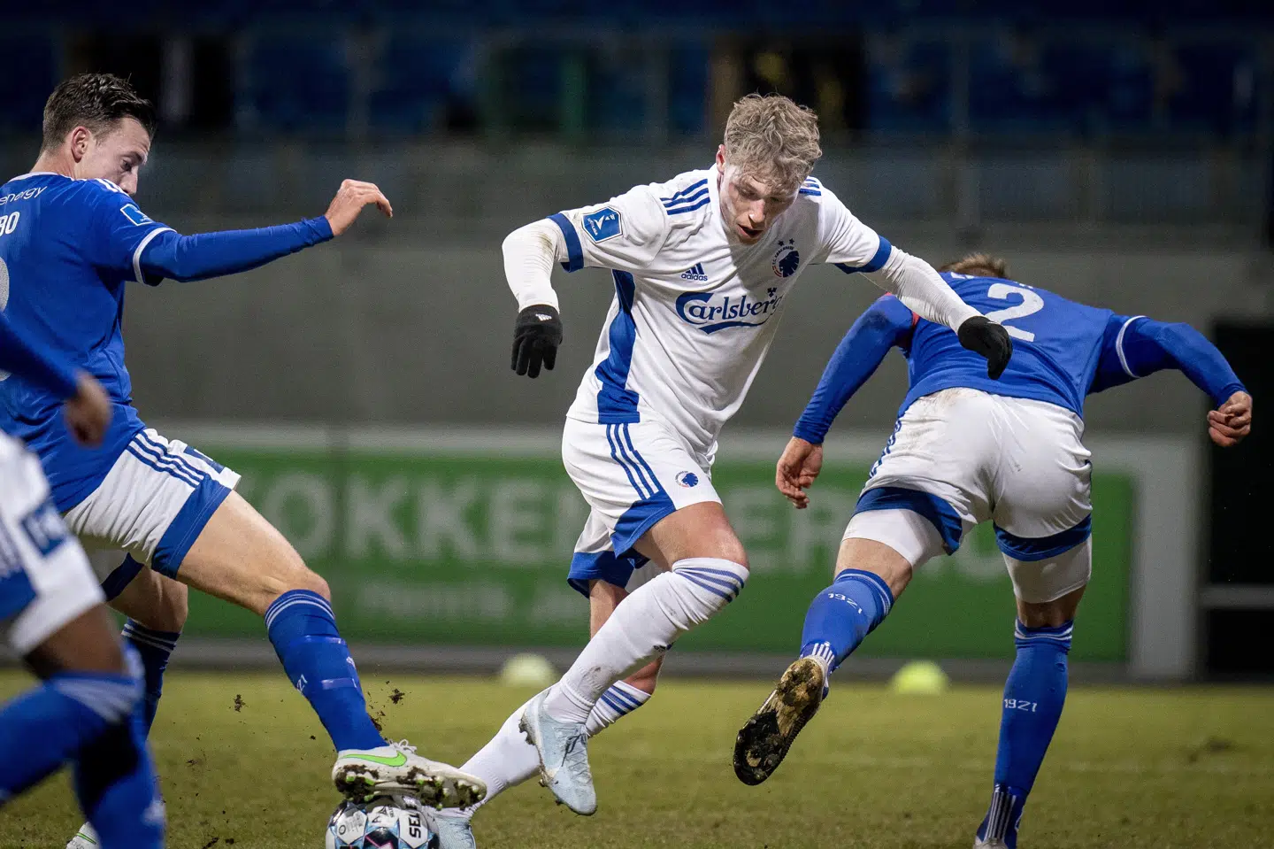 Viktor Fischer tilkæmpede sig et straffespark, da FCK spillede 2-2 ude mod Lyngby mandag aften. Fotoet er ikke fra straffesparkssituationen. Liselotte Sabroe/Ritzau Scanpix