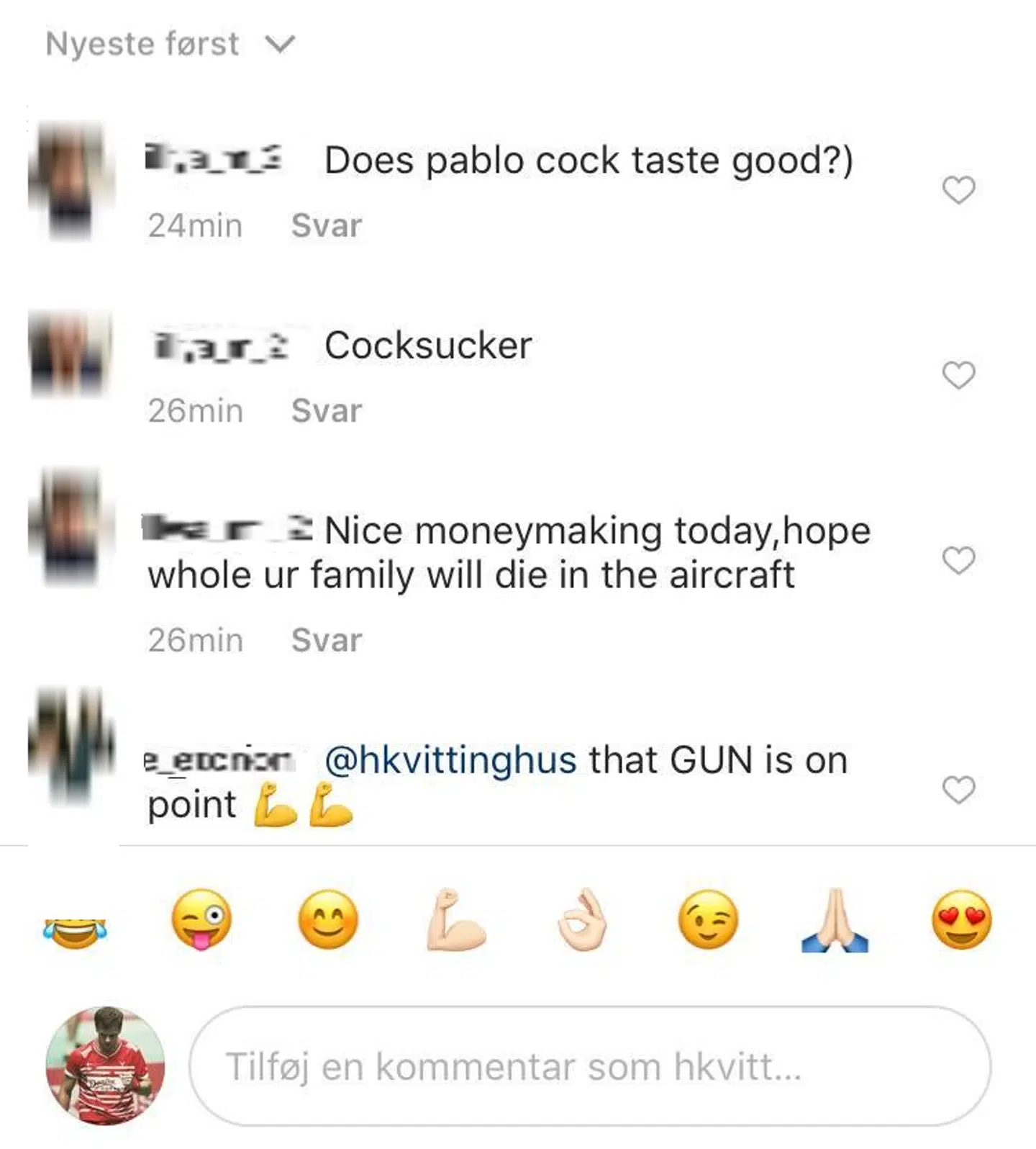 Sådan ser det eksempelvis ud i et kommentarspor på Vittinghus' Instagram-profil.