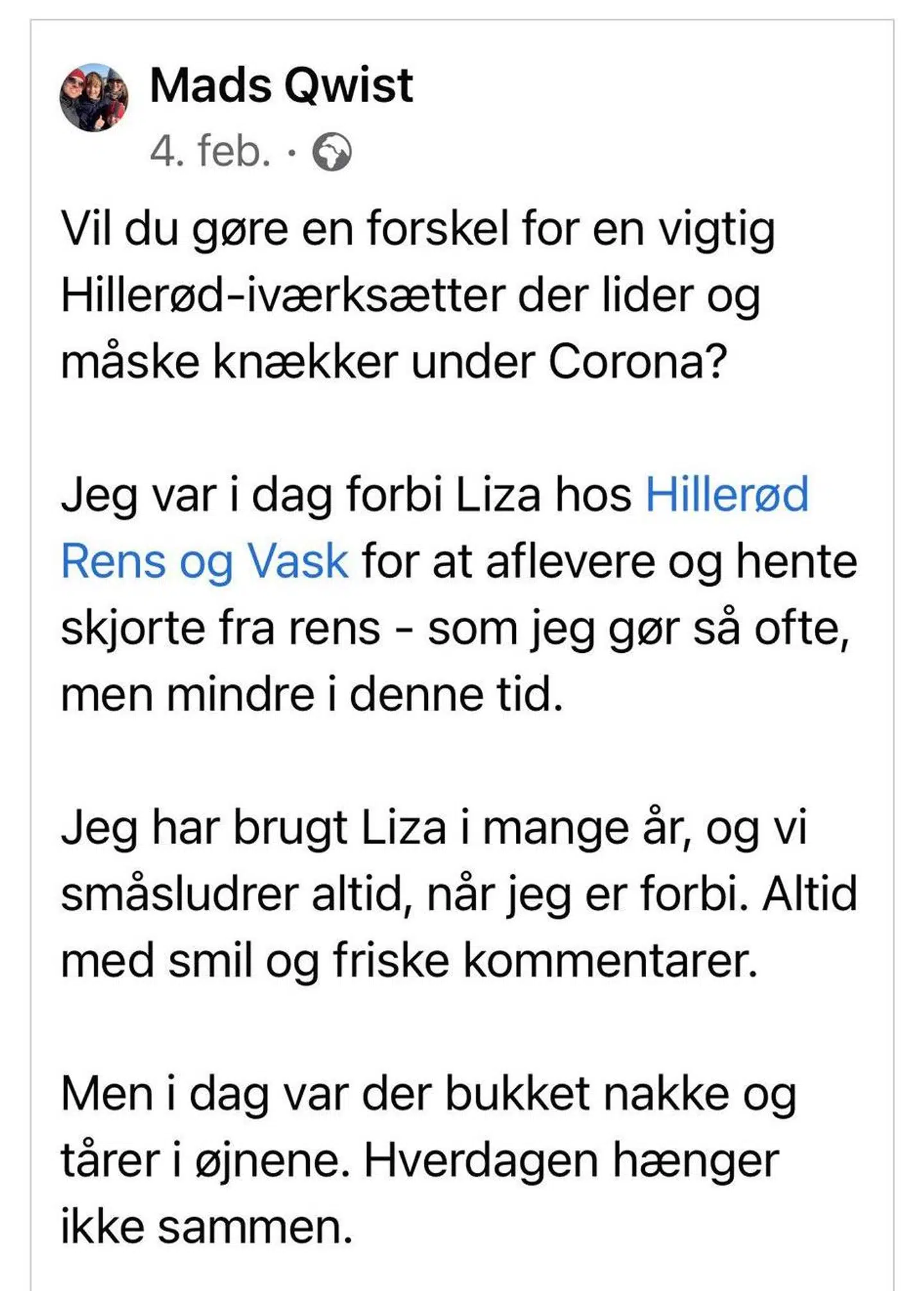 Her er starten på Mads' opslag.