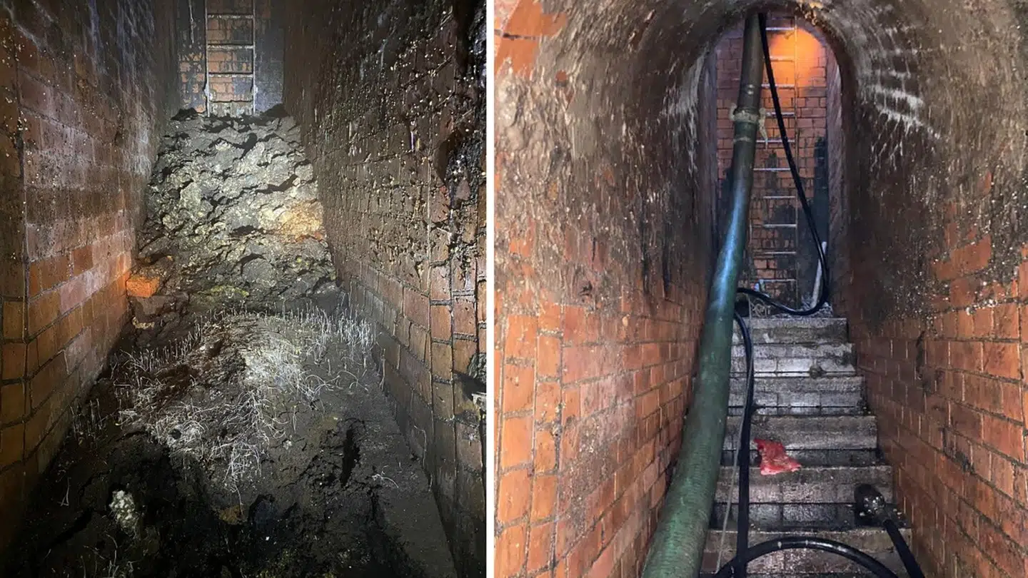 Før- og efter-fotografier af stedet, hvor det tunge fedtbjerg lå.