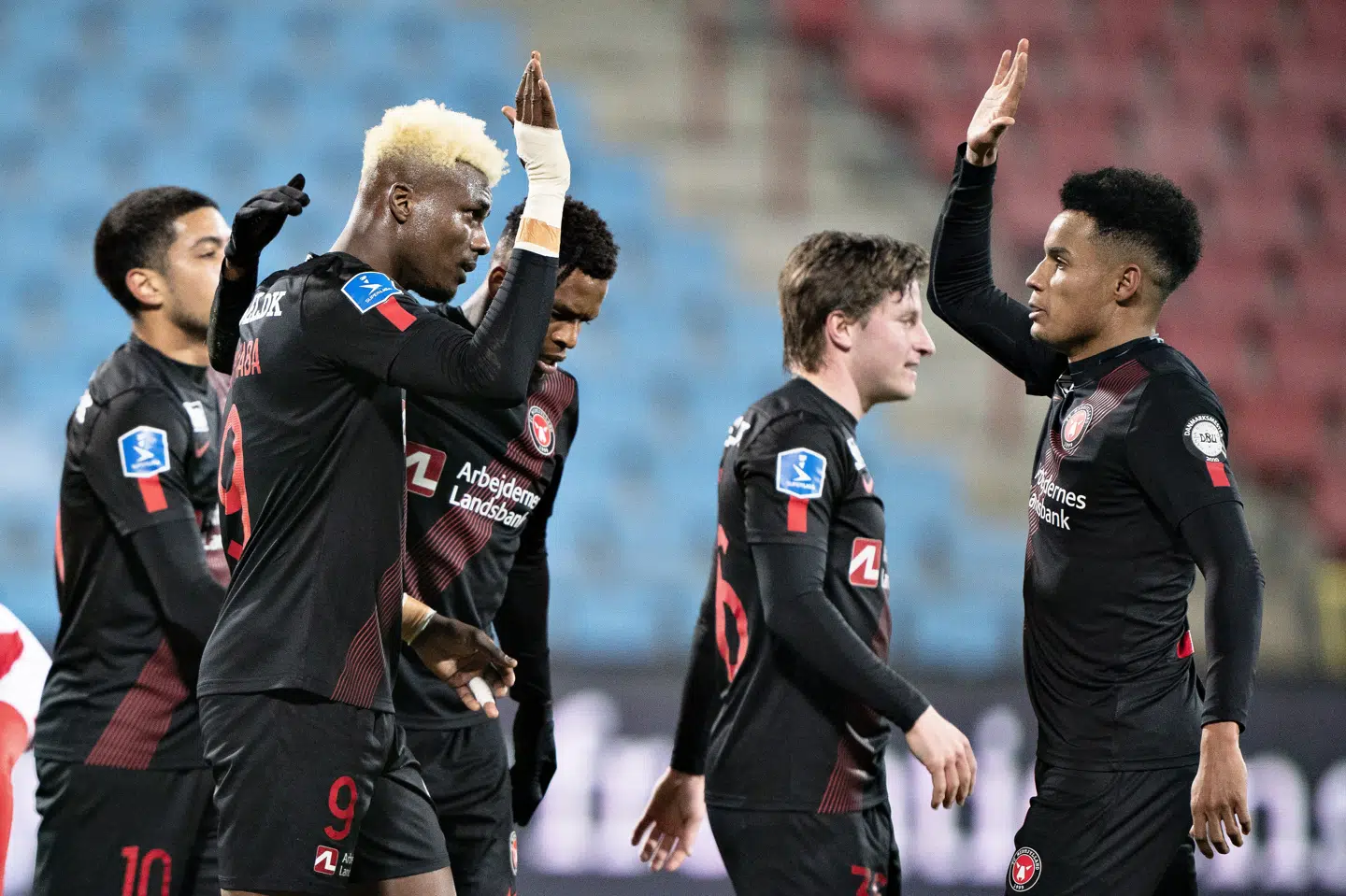 Sory Kaba scorede det ene mål, da FC Midtjylland slog AaB i 3F Superligaen. Henning Bagger/Ritzau Scanpix