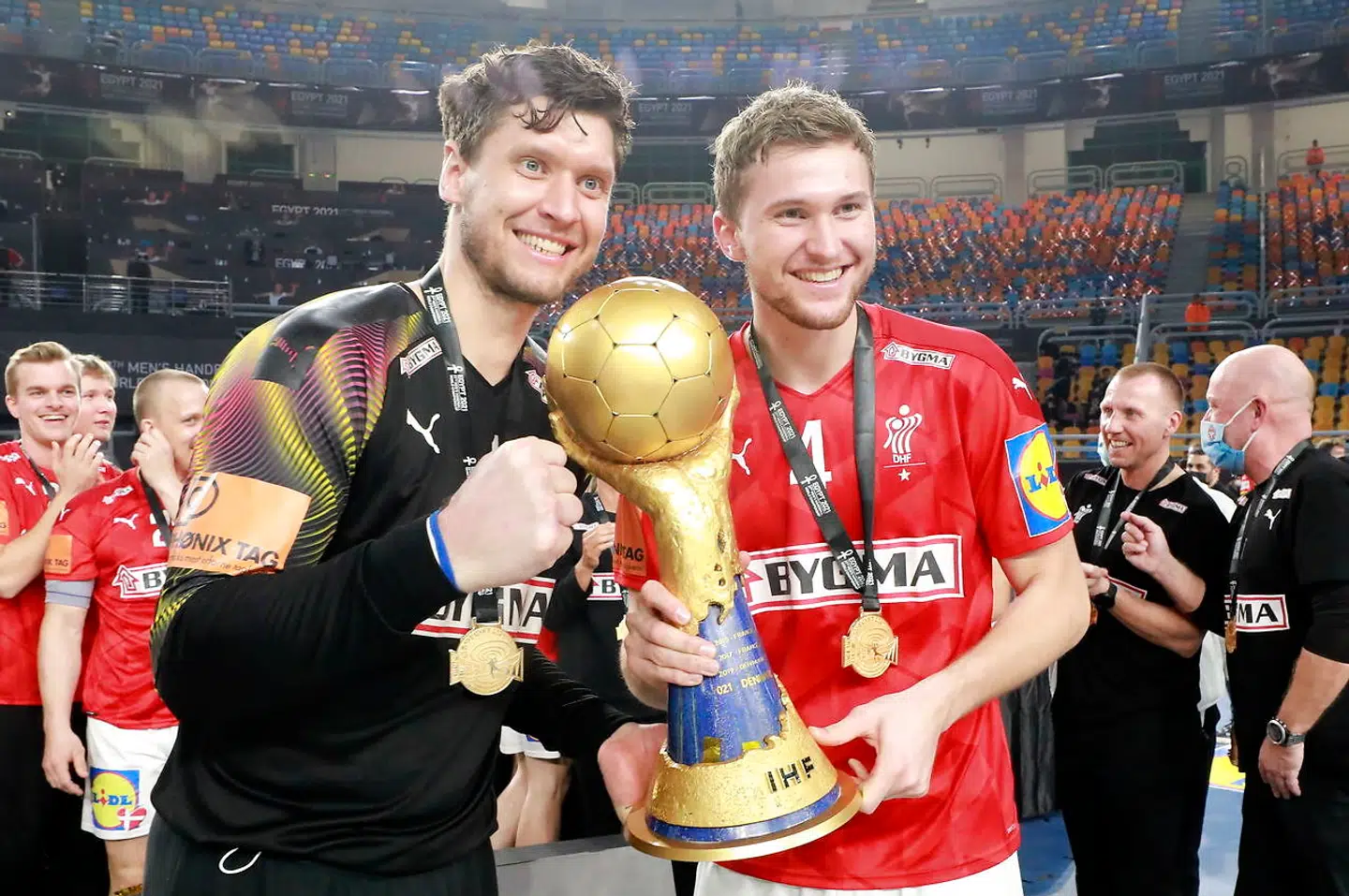 Niklas Landin og Magnus Landin er holdkammerater på både landsholdet og i Kiel. (EPA/KHALED ELFIQI)