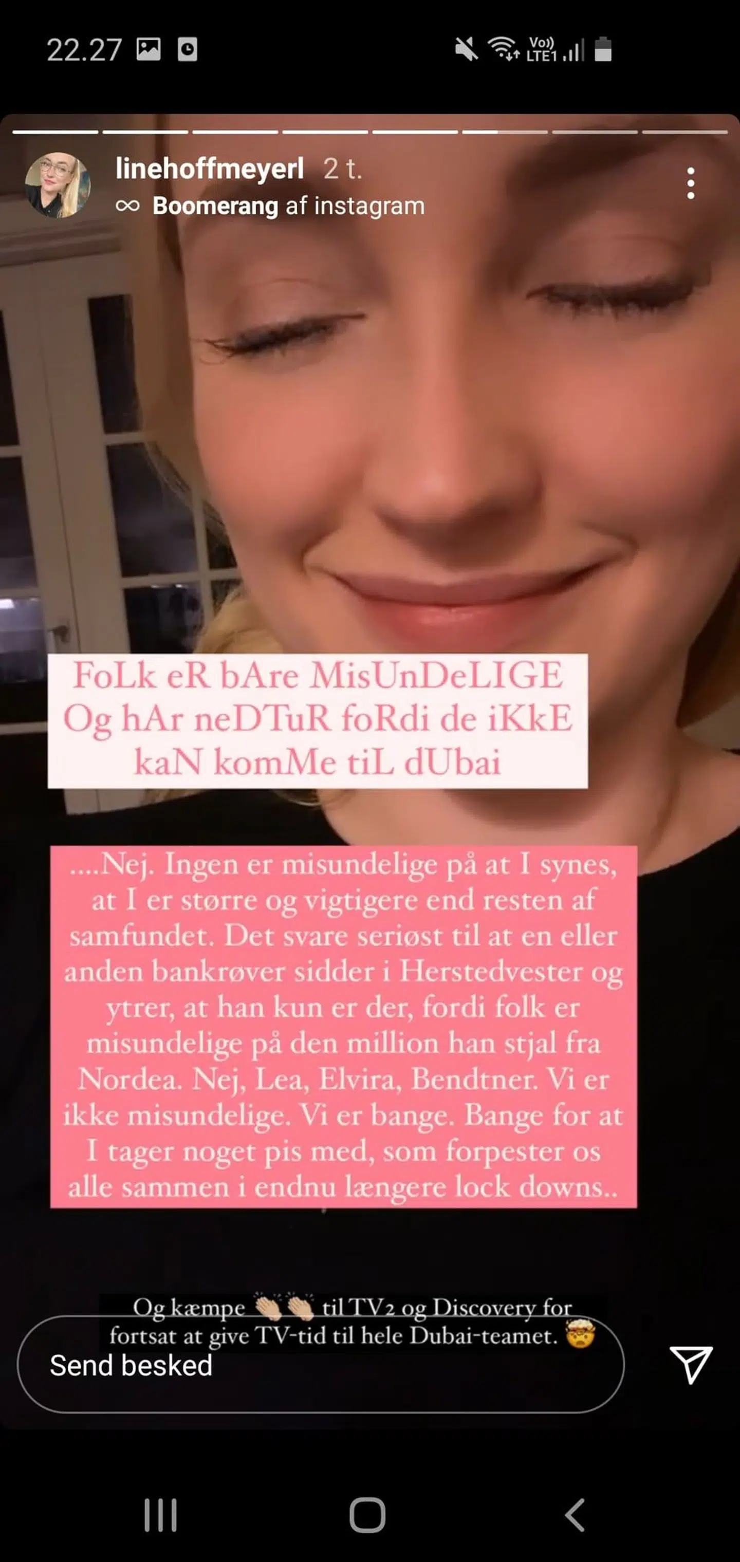 Story fra Line Hoffmeyers profil på Instagram.
