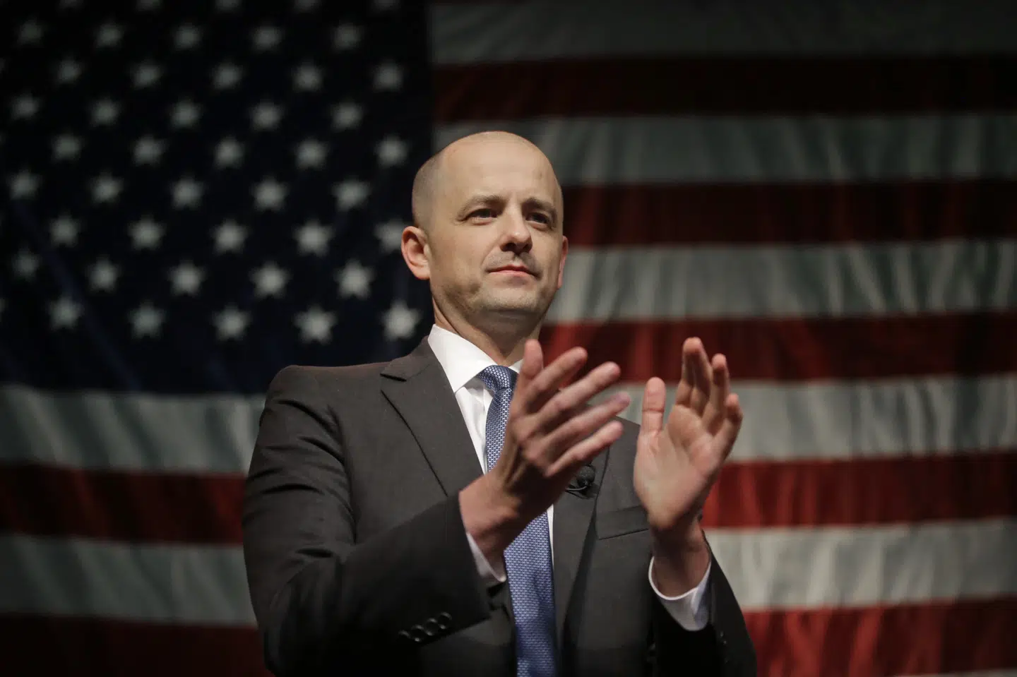 Evan McMullin, en mormon fra delstaten Utah, stillede i 2016 op til præsidentvalget i USA som uafhængig kandidat. Nu overvejer han at danne et nyt, konservativt parti. (Arkivfoto) Rick Bowmer/Ritzau Scanpix