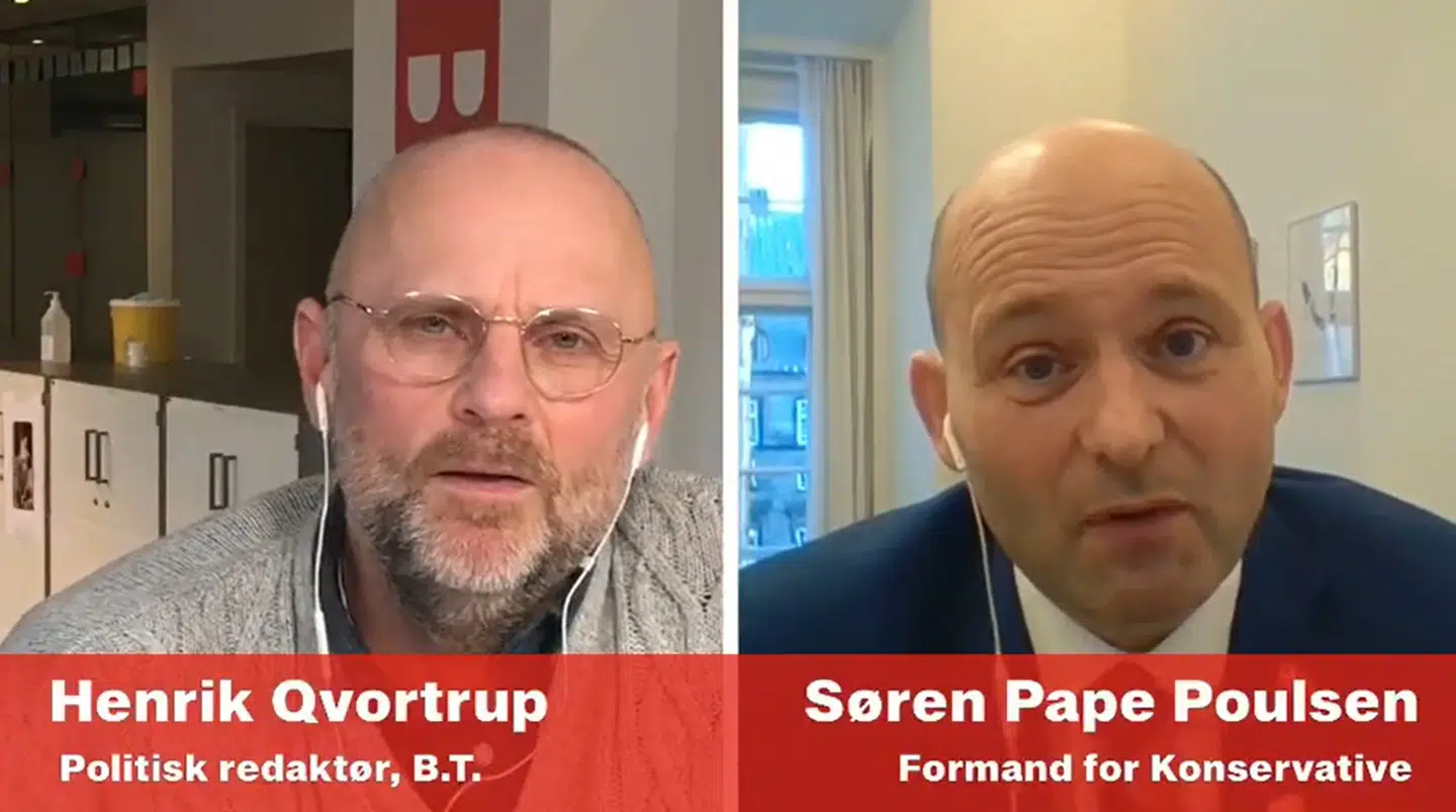 Sådan så det ud, da Henrik Qvortrup og Søren Pape Poulsen mødtes under B.T.'s livesending.