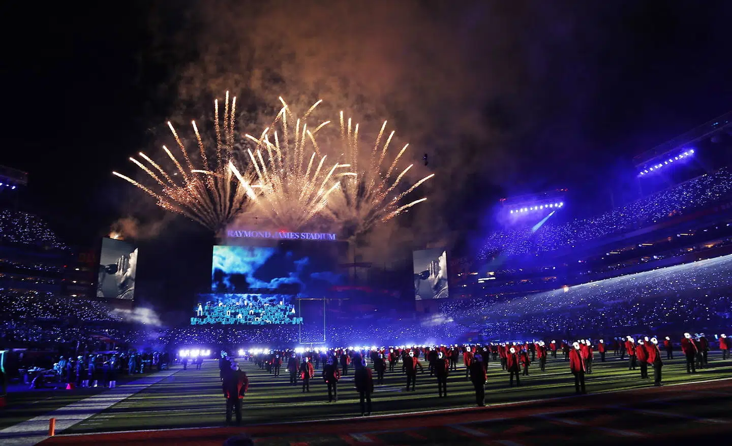 epa08995151 Canadian singer The Weeknd performs during the Halftime Show at the National Football League Super Bowl LV at Raymond James Stadium in Tampa, Florida, USA, 07 February 2021. EPA/ERIK S. LESSER