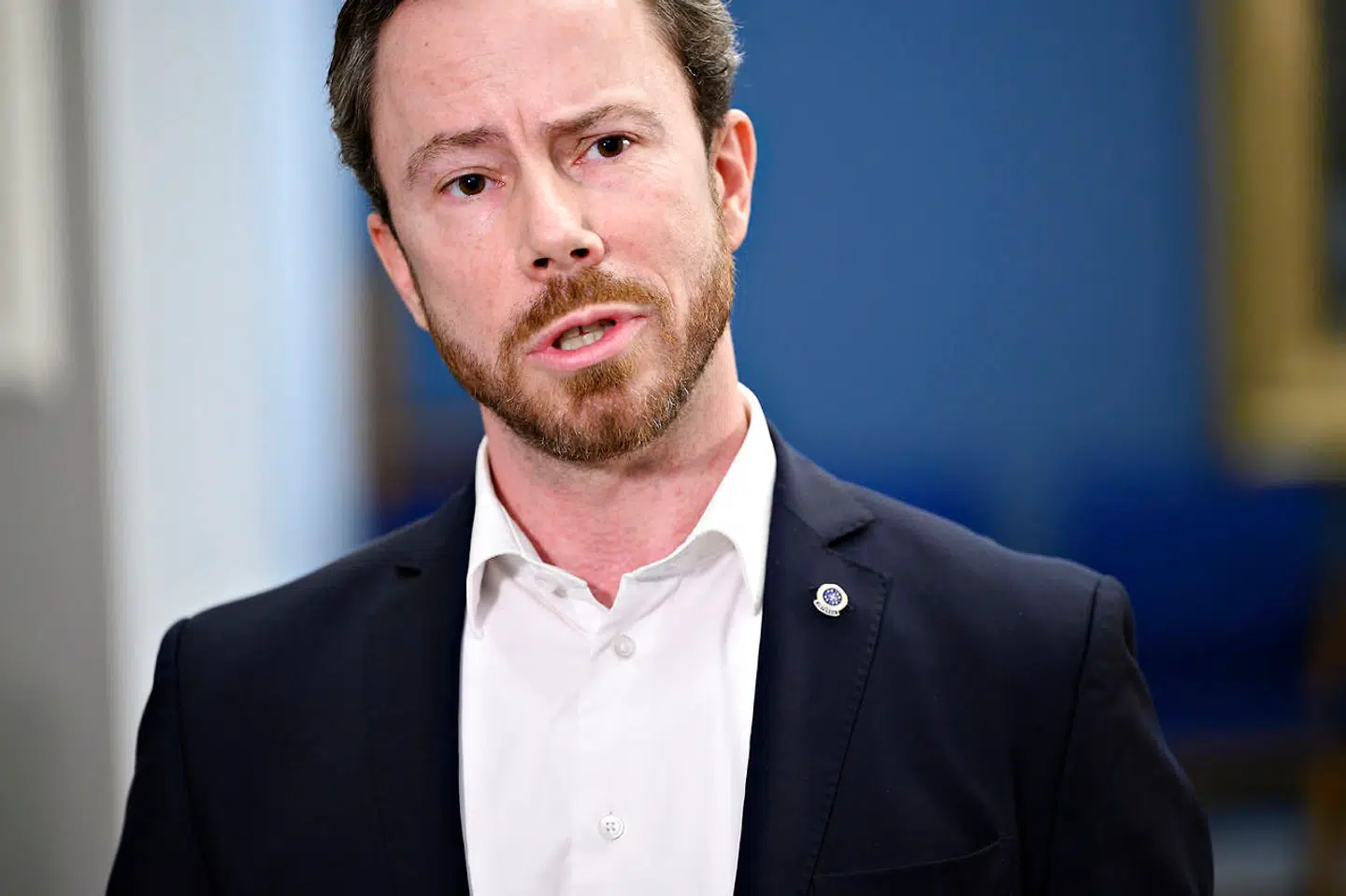 Venstres formand, Jakob Ellemann-Jensen, holder doorstep om Støjbergs udmeldelse af partiet, på Christiansborg i København 4. februar 2021. (Foto: Philip Davali/Ritzau Scanpix)