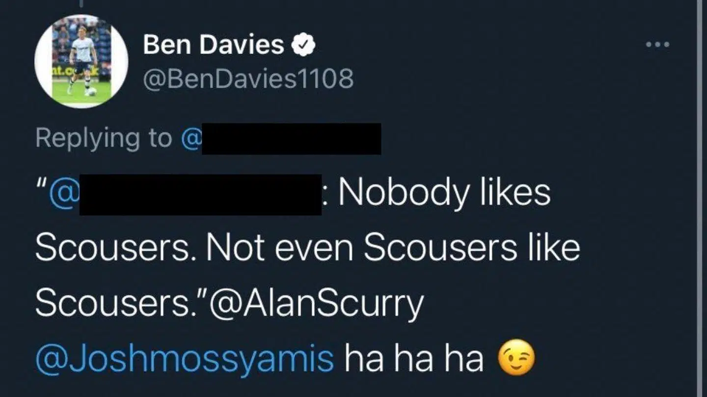 Det nu slettede tweet fra Ben Davies.