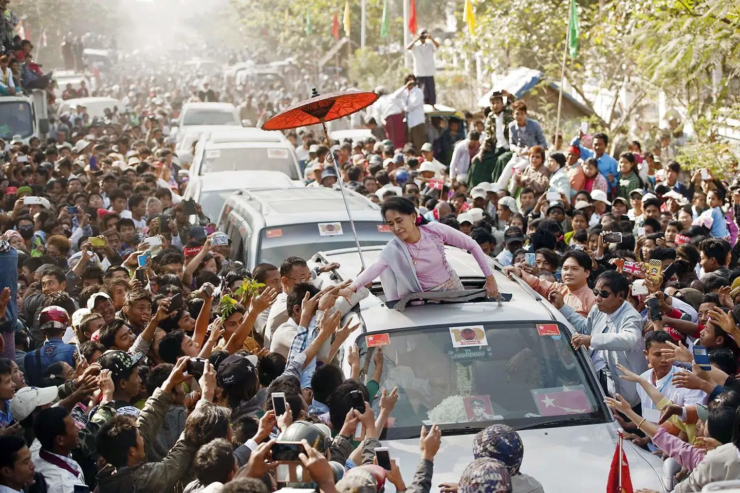 Aung San Suu Kyi i 2015, da hun havde vundet valget i Myanmar.