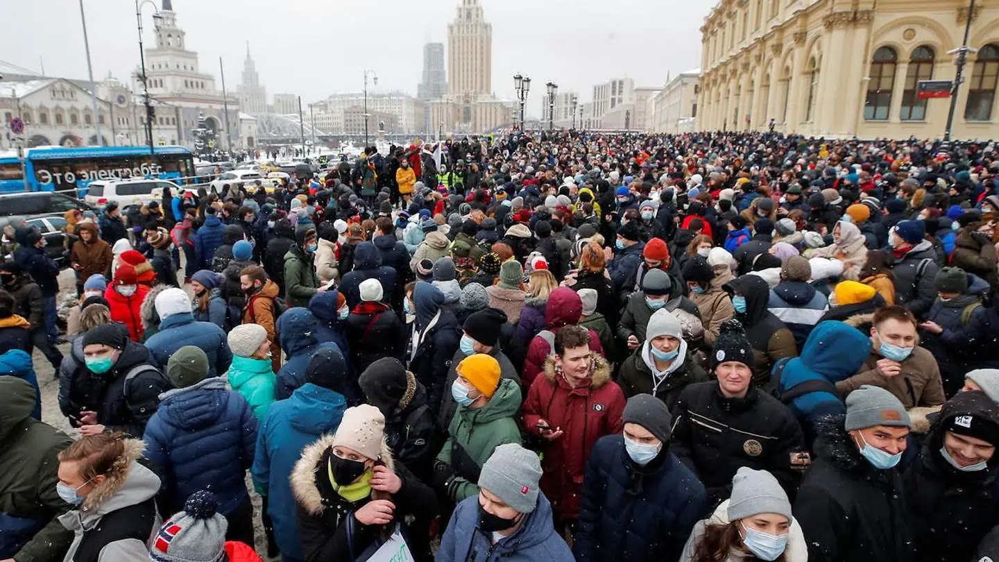 Demonstranter på gaden i Moskva for at vise deres opbakning til Alexei Navalny.