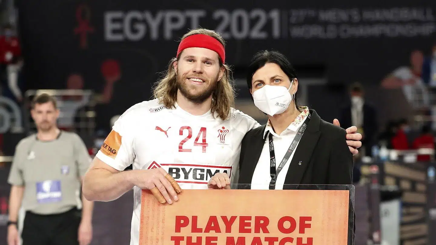 Mikkel Hansen blev kampens spiller mod Spanien.