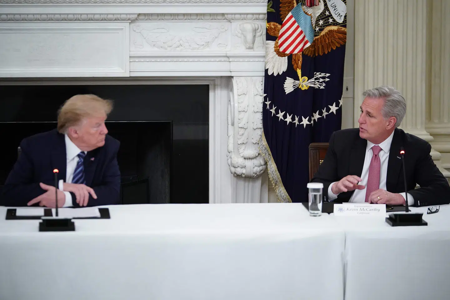 USA's tidligere præsident Donald Trump har torsdag mødtes med mindretalslederen i Repræsentanternes Hus, Kevin McCarthy. (Arkivfoto) Mandel Ngan/Ritzau Scanpix