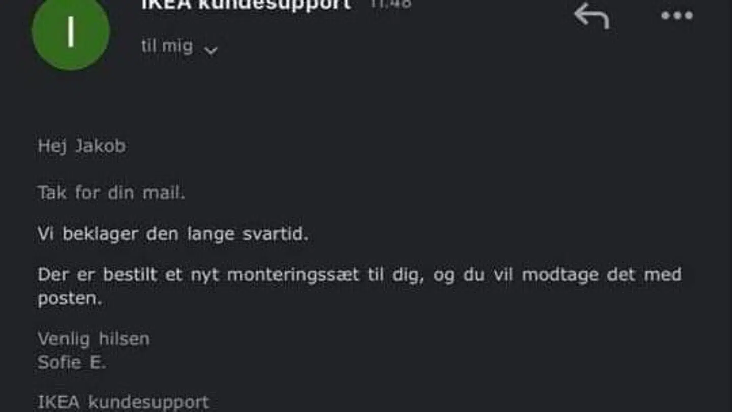 Mailen som Camilla og hendes mand Jakob modtog fra Ikea