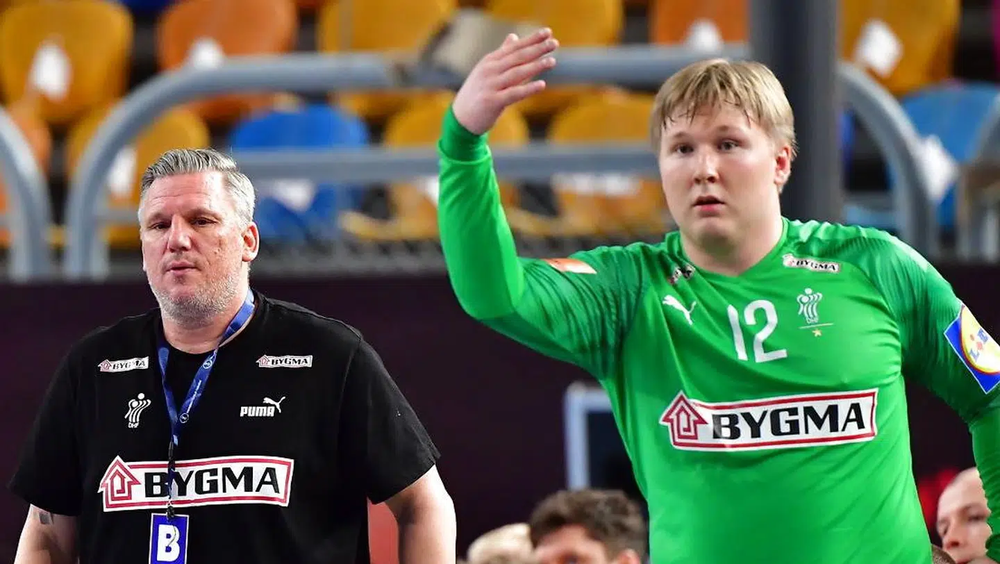 Emil Nielsen (th.) er lige nu den eneste spiller i den danske VM-lejr, der meldes tvivlsom til onsdagens kvartfinale.