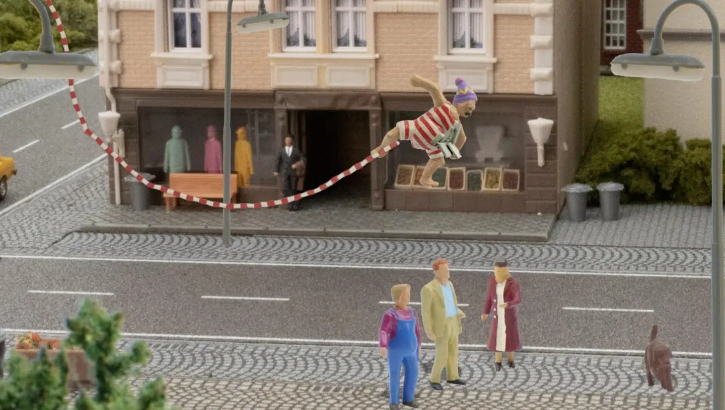 John Dillermand kommer flyvende på sin magiske dillermand.