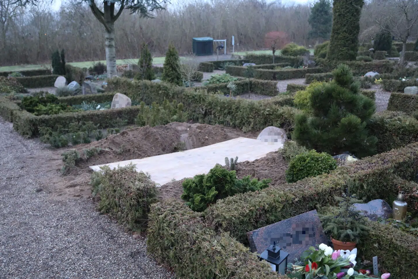 Det to meter lange hul er gravet på en af gravstederne.