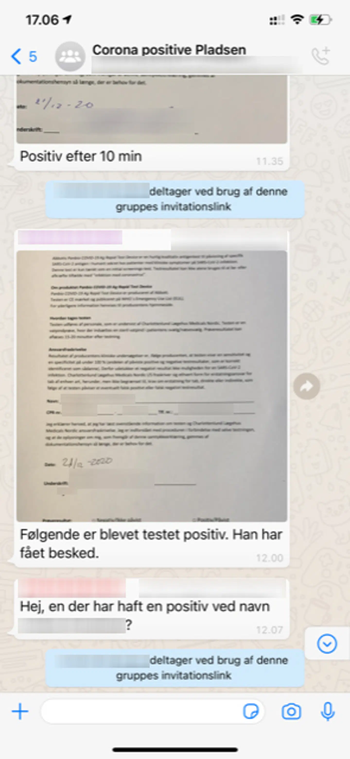 På billedet kan man se, at folk bliver tilføjet i gruppen gennem et invitationslink. Et link, som B.T. også er i besiddelse af.