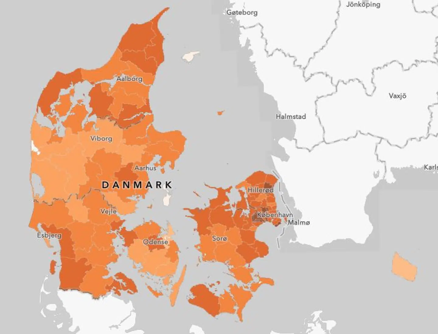 Læsø og Samsø har lige nu ingen nye smittede den senest syv dage. I det helategt er Danmarkskortet markant mindre rødt, end de første uger i januar.