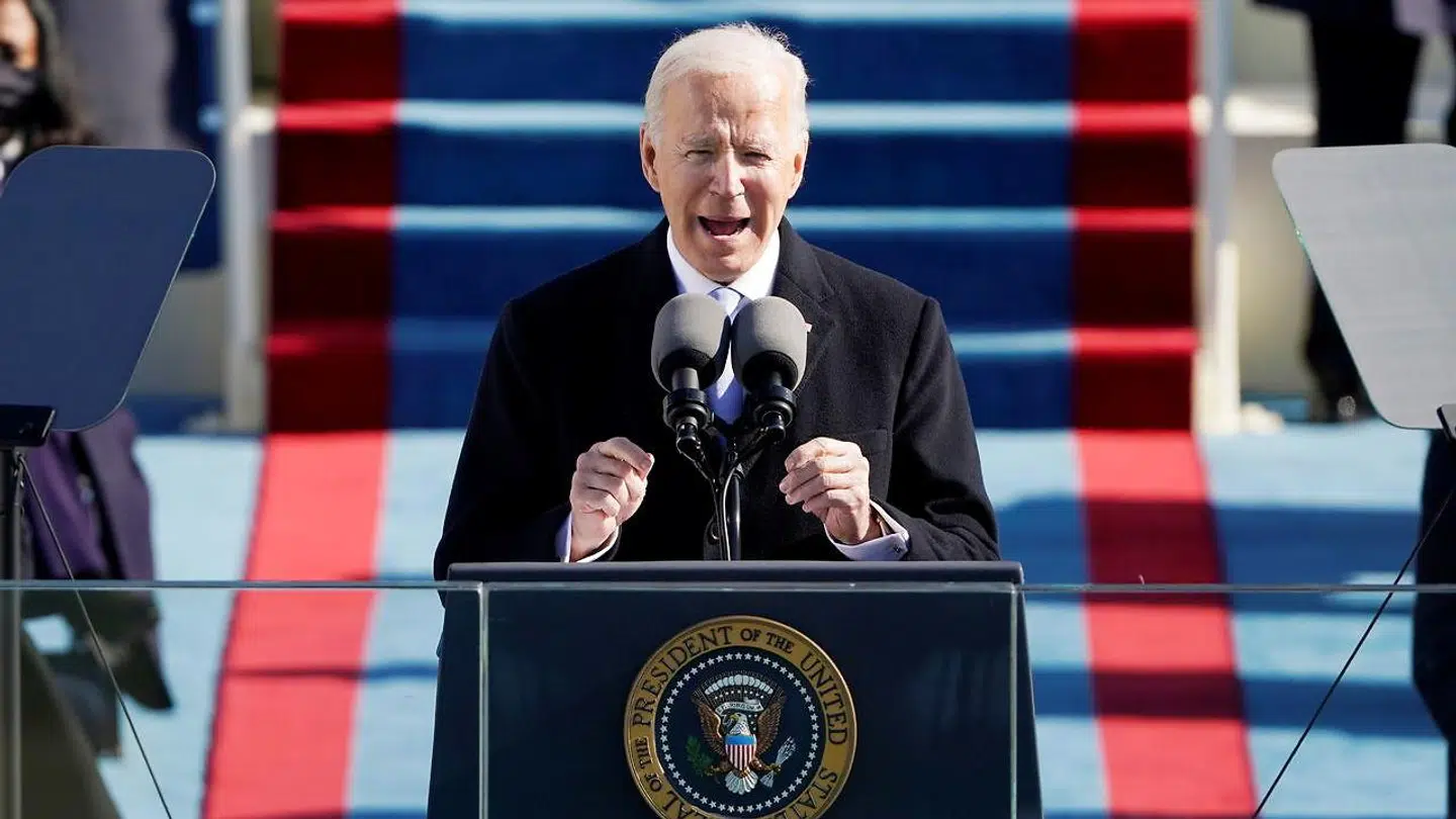 Joe Biden holder tale ved sin præsidentindsættelse.