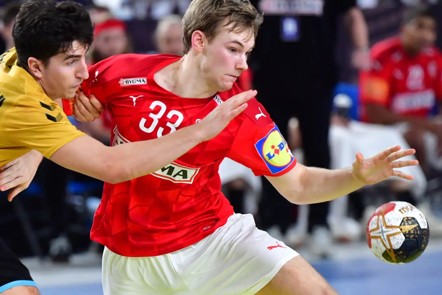 Mathias Gidsel, som her ses i aktion mod Argentina tirsdag aften, har været en af de bedste danske spillere ved VM indtil videre. Jonas Ekströmer/TT/Ritzau Scanpix