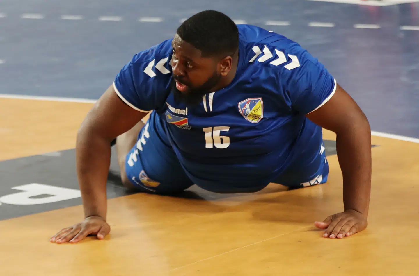 Handball - 2021 IHF Handball World Championship - Preliminary Round Group D - D.R. Congo v Denmark - Cairo Stadium Hall 1, Cairo, Egypt - January 17, 2021 D.R. Congo's Gauthier Mvumbi Thierry during the match Pool via REUTERS/Mohamed Abd El Ghany