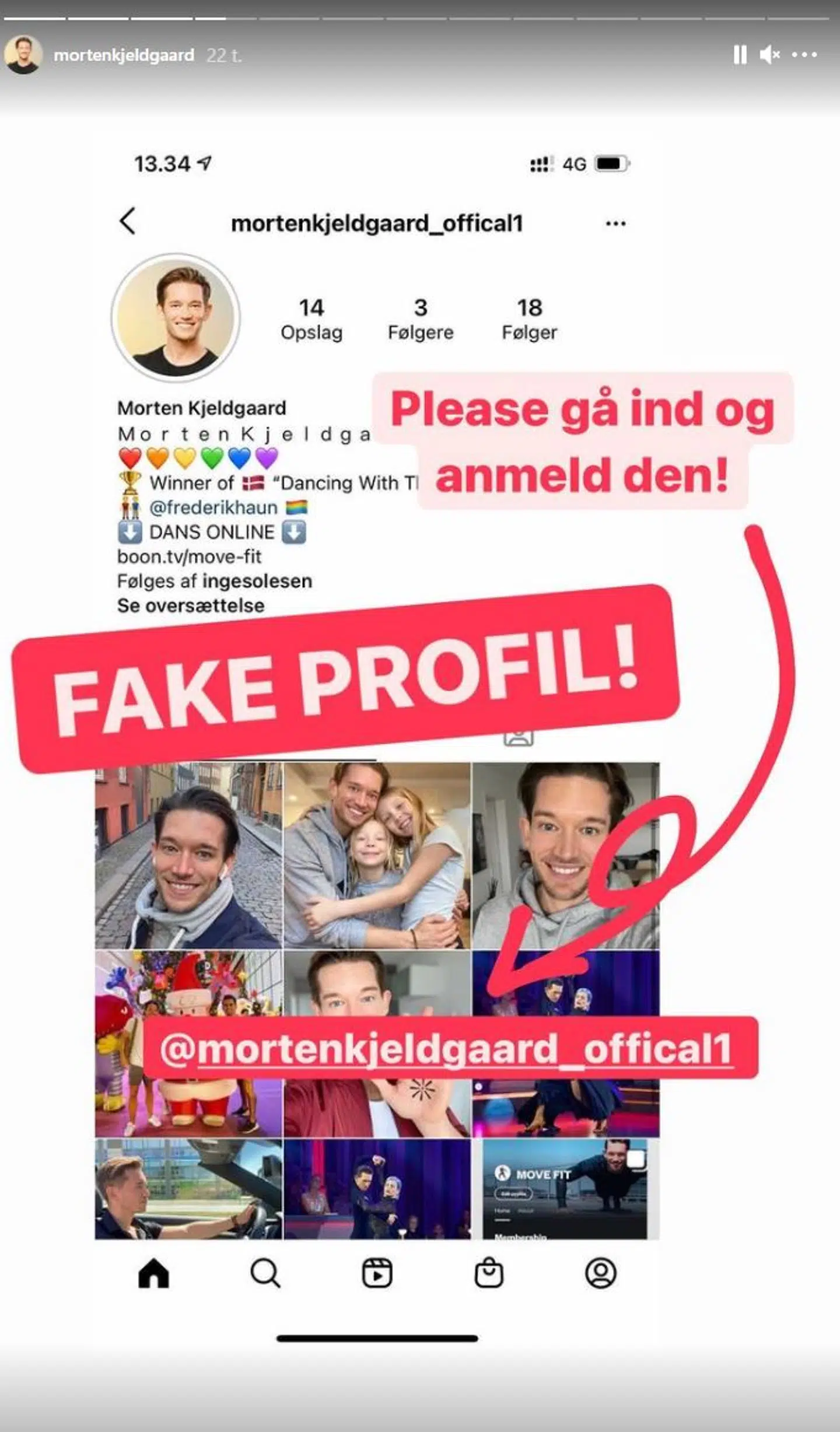Morten Kjeldgaards første Instagram-story.