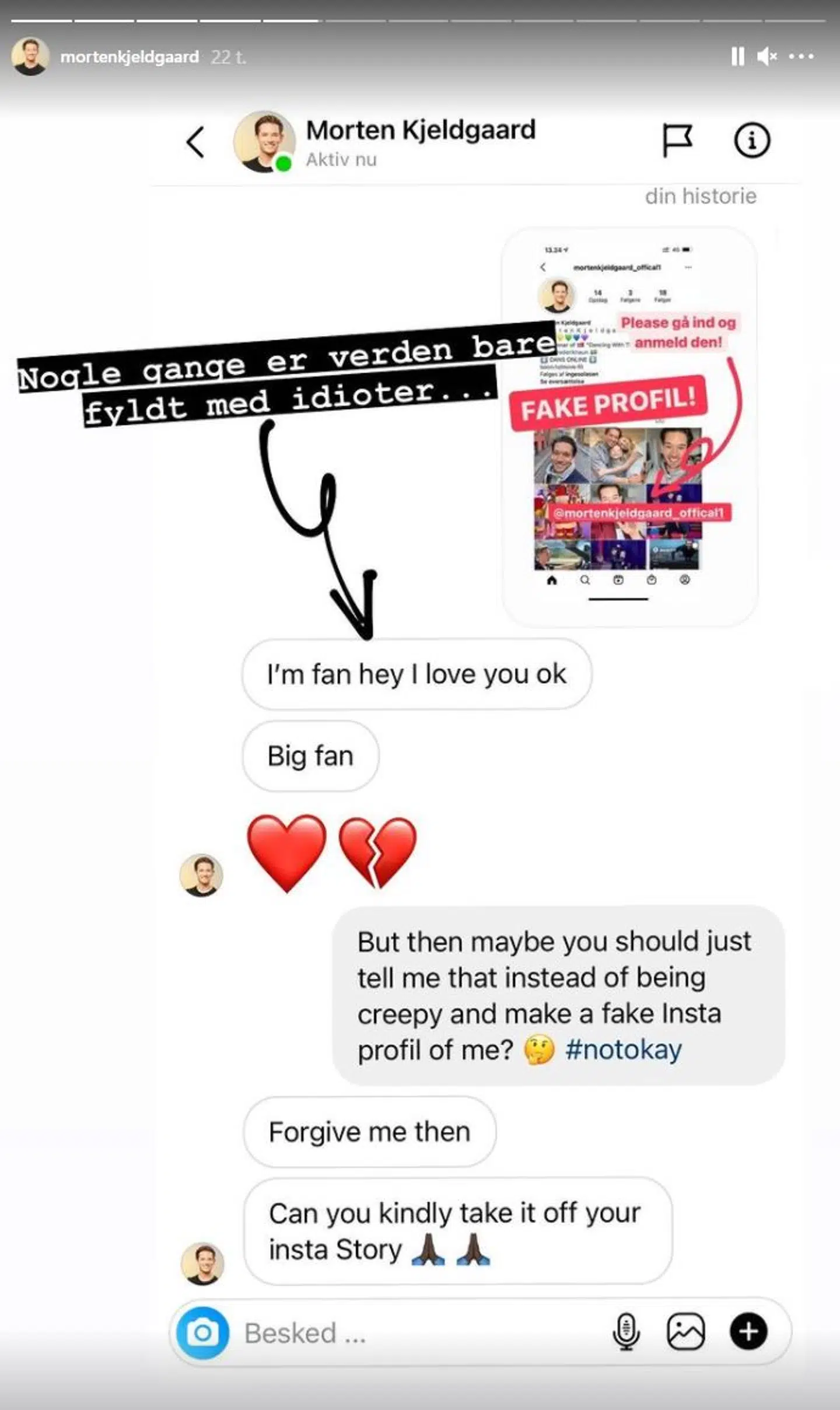 Morten Kjeldgaards anden Instagram-story.