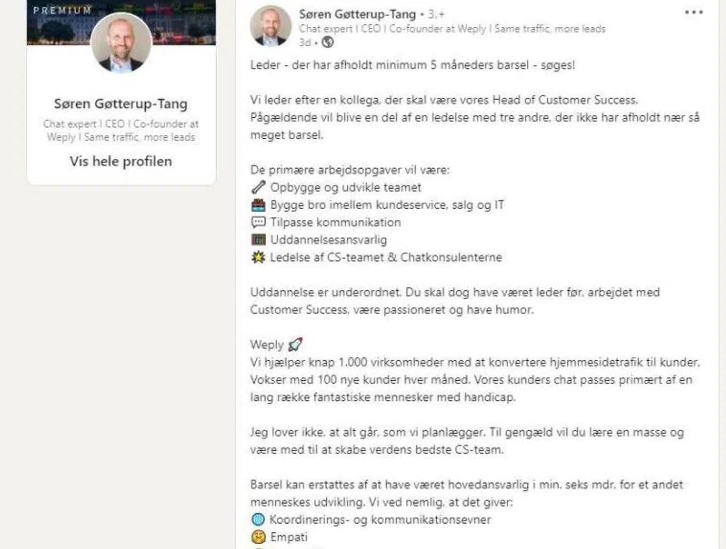 Her ses jobopslaget fra LinkedIn.