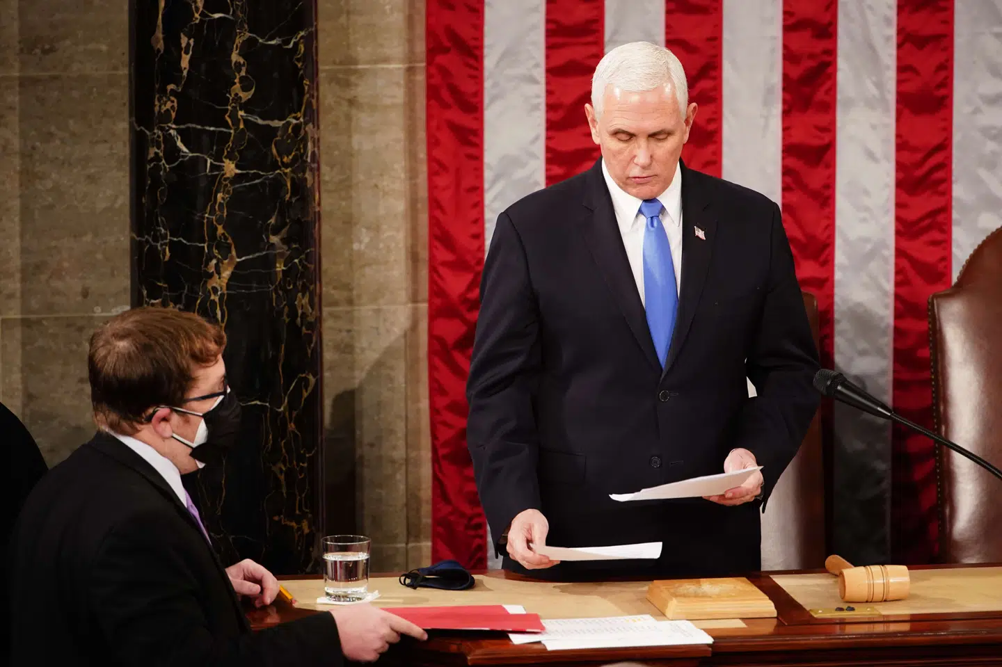 Vicepræsident Mike Pence har den formelle pligt til at udråbe USA's kommende præsident og vicepræsident efter optællingen i Kongressen. Pool/Ritzau Scanpix