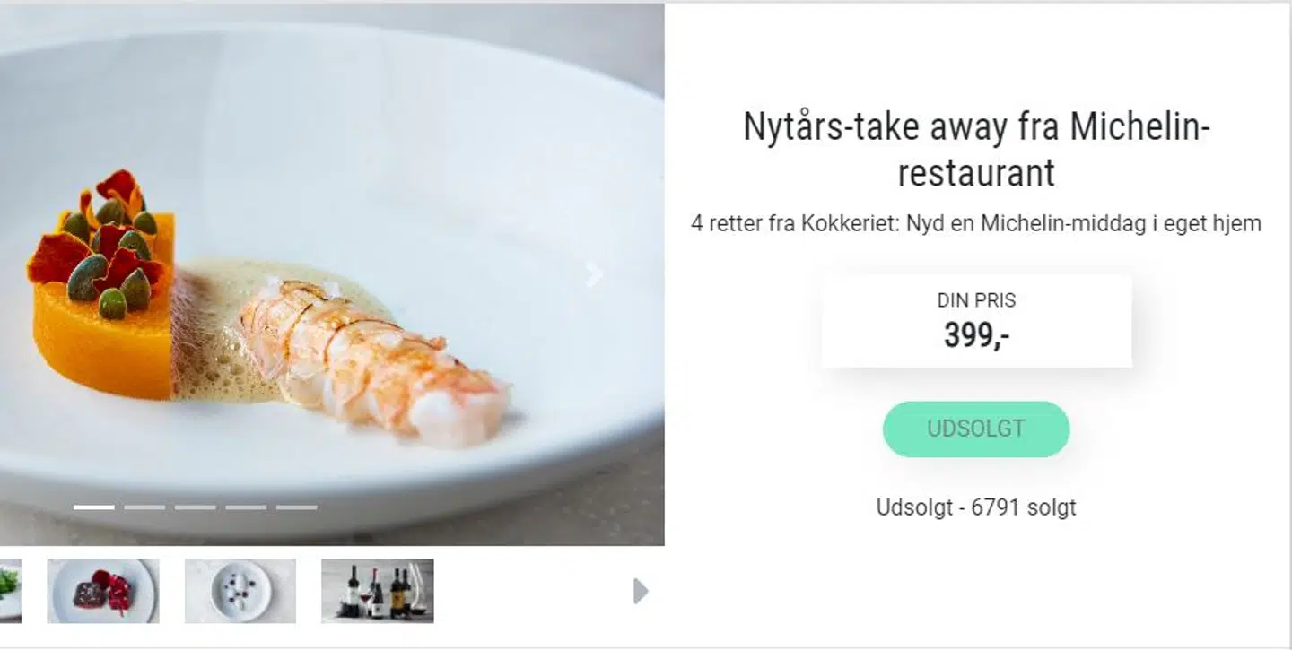 Screenshot fra dealsitet Downtown. Her kan man se, at der blev solgt 6.791 menu, før der blev meldt udsolgt.