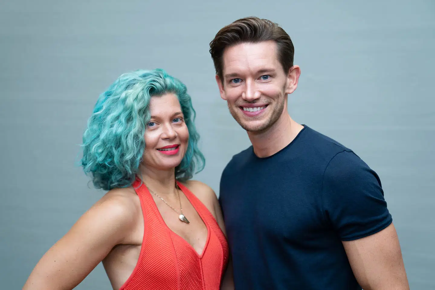Radiovært Sara Bro og Morten Kjeldgaard til 'Vild med dans' pressemøde i København, tirsdag den 8. september 2020. (Foto: Emil Helms/Ritzau Scanpix)