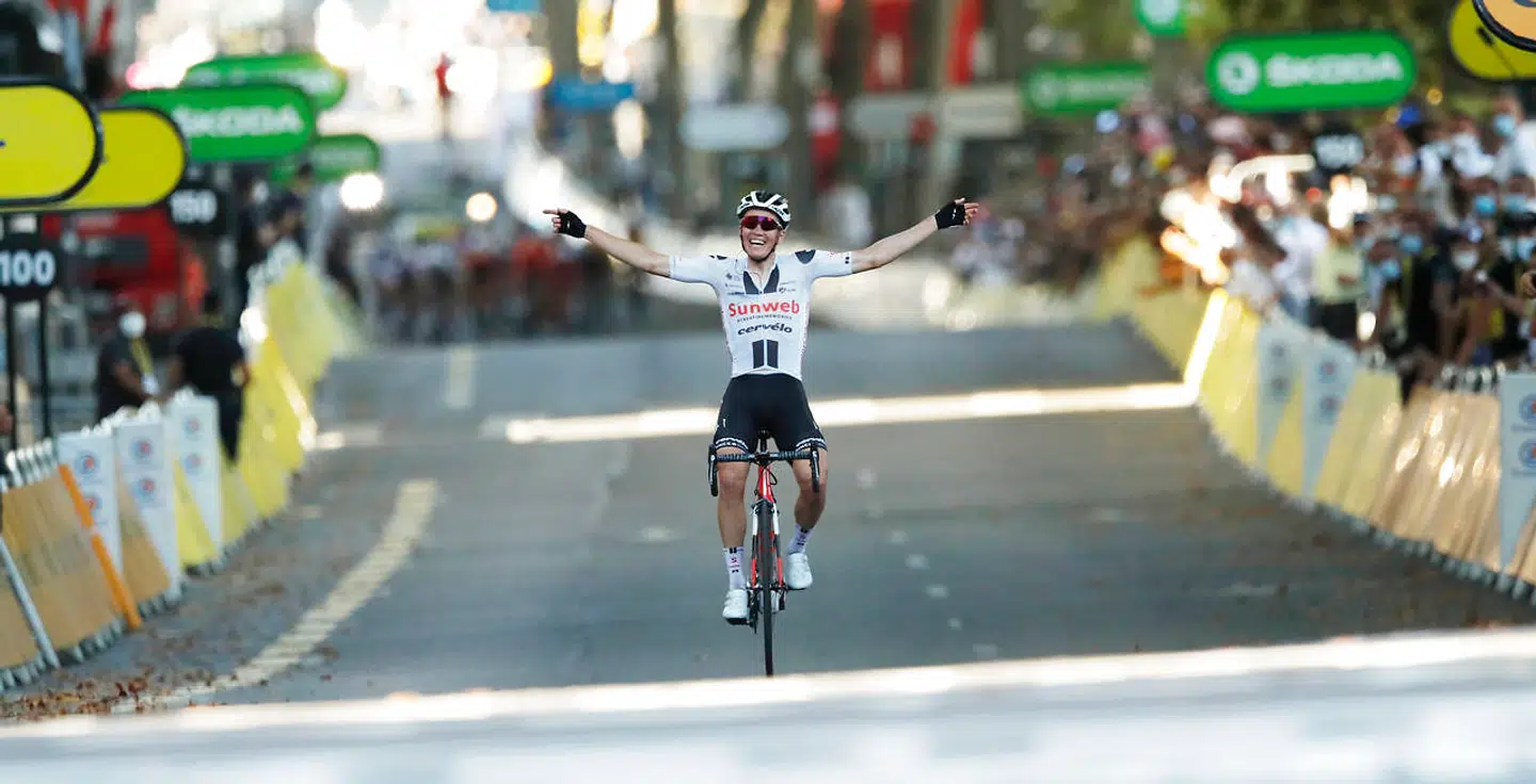 Søren Kragh Andersen, da han kørte først over målstregen på 14. etape.