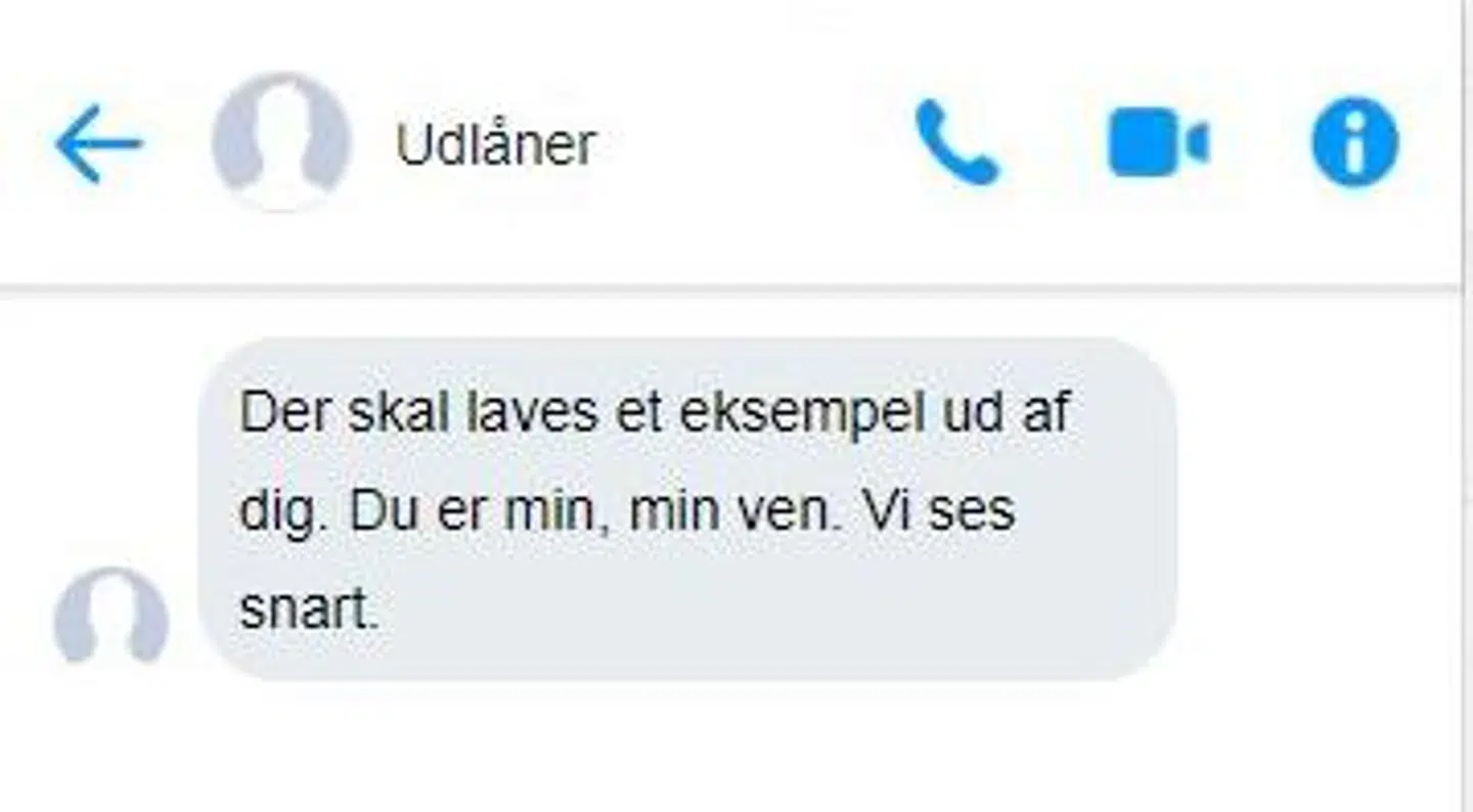 Beskeden modtog Patrick fra en af udlånerne. Teksten er grafisk gengivet her.