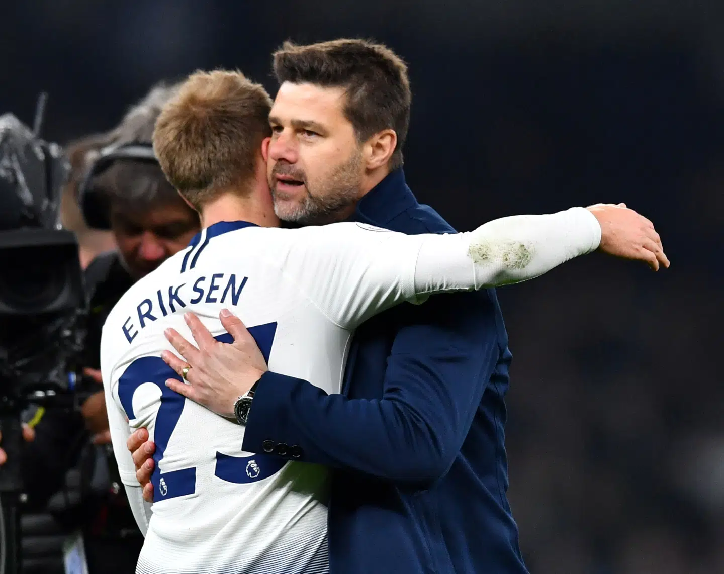 Mauricio Pochettino og Christian Eriksen arbejdede sammen i fem år i Tottenham. Her ses de efter en kamp mod Crystal Palace.